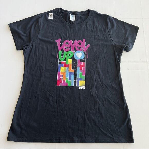 New PORT & COMPANY Tetris Level Up Graphic Tee T-Shirt Women’s SIZE L Black - Picture 2 of 10